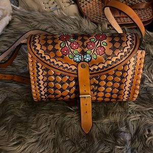 Hand painted and hand woven handbag